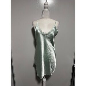 Vintage L.A. Intimates Mint Green Satin Lace Trim Nightgown Slip Dress Small USA